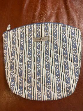 Isabella’s Journey Quilted Cosmetic Pouch in Blue and White